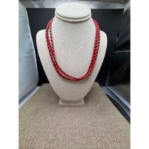 Red Coral Triple Strand Necklace Sterling Silver Clasp – Southwestern Style